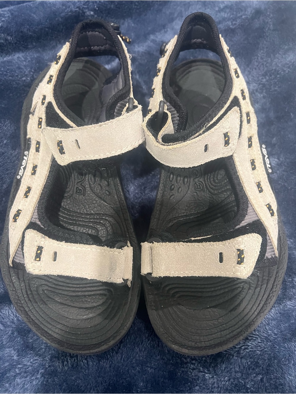 Teva Typhoin Black Footbed with Tan Suede Adjustable Strap Sports Sandals
